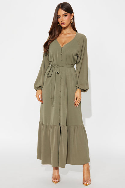 Swaying Long Sleeve Maxi Dress - Olive
