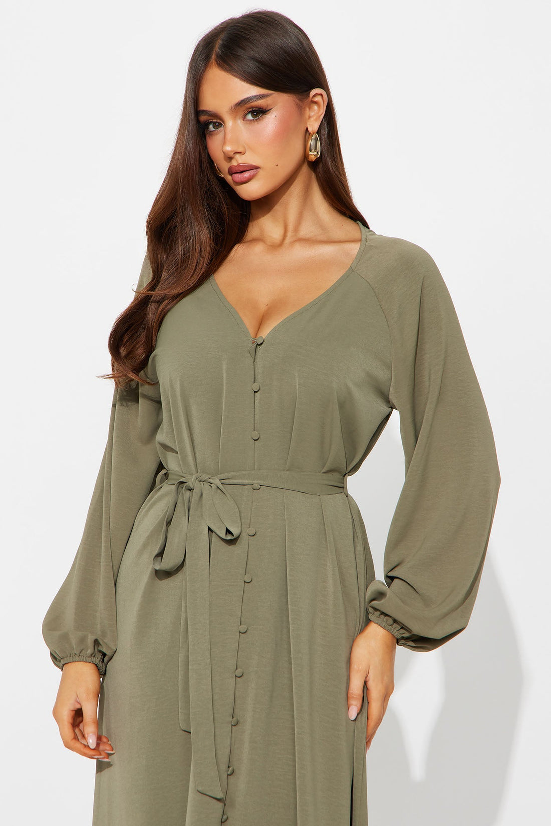 Swaying Long Sleeve Maxi Dress - Olive