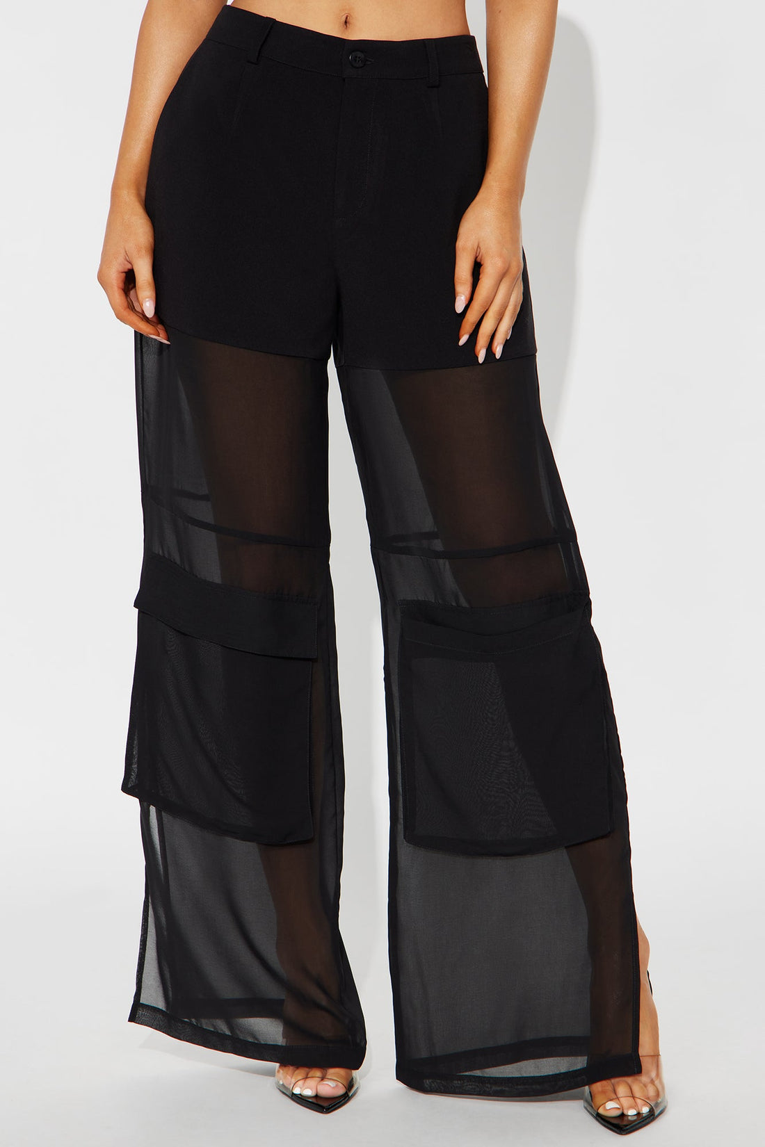 Lourdes Wide Leg Sheer Pant 32″ - Black