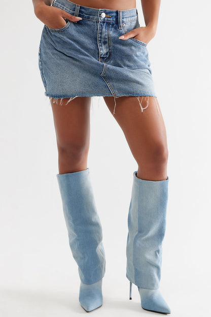 Calder Overlay Knee High Boots - Blue