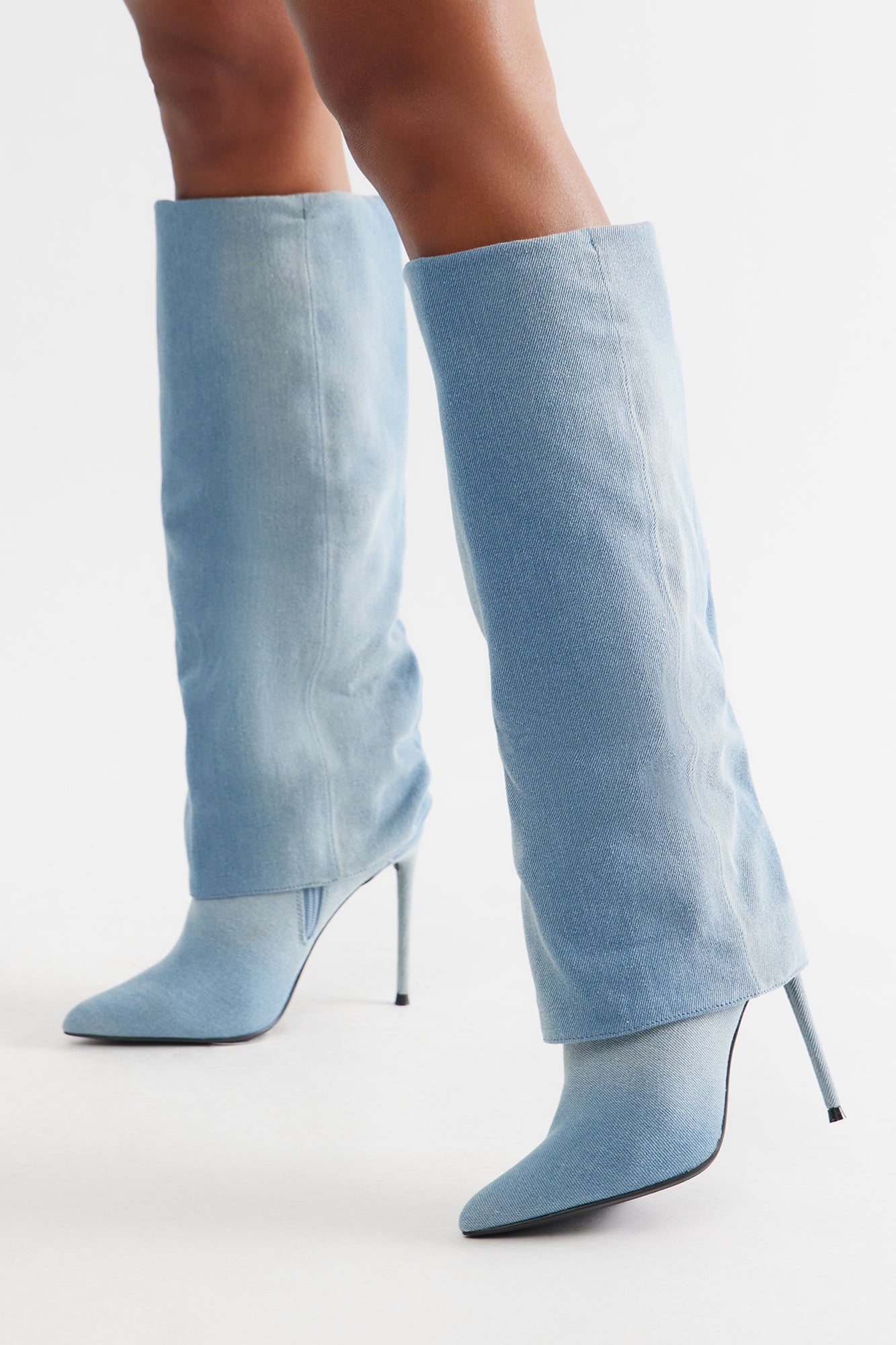 Calder Overlay Knee High Boots - Blue
