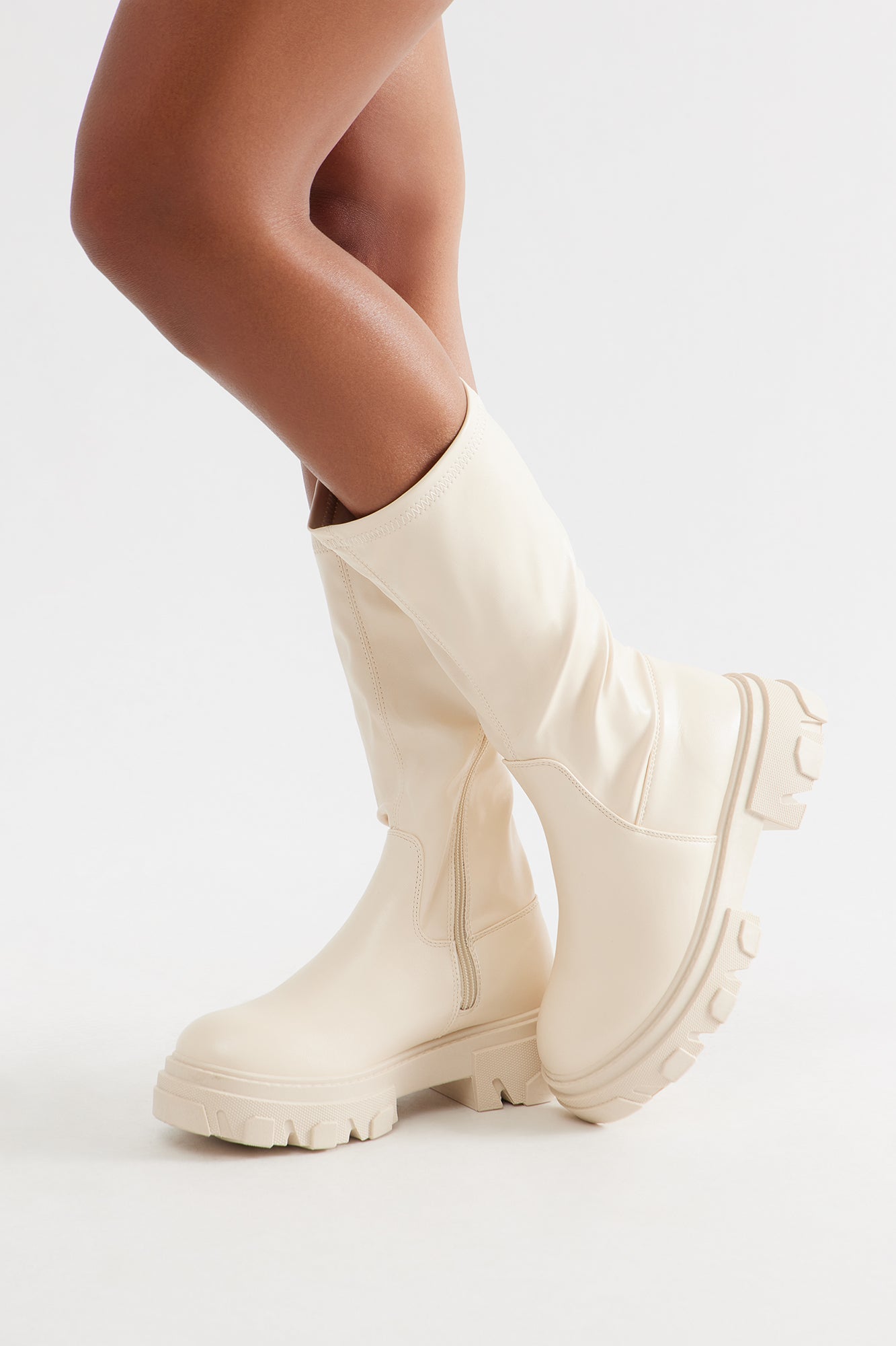 Shale Faux Leather Boots - Beige