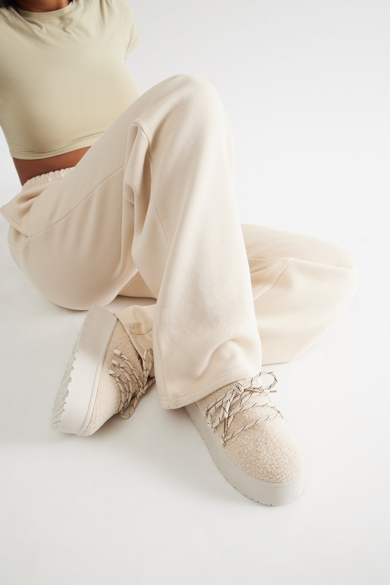 Latte Sherpa Platform Booties - Cream