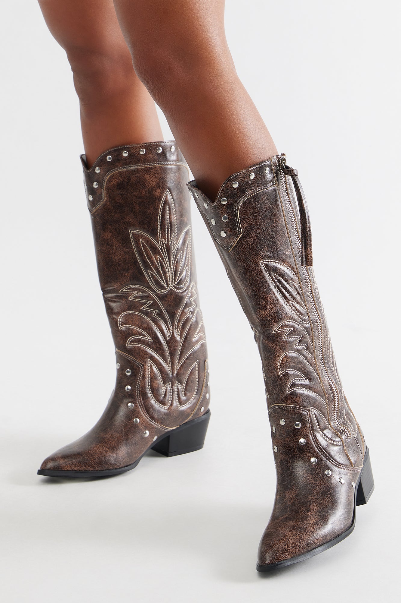Parton Studded Cowboy Boots - Brown