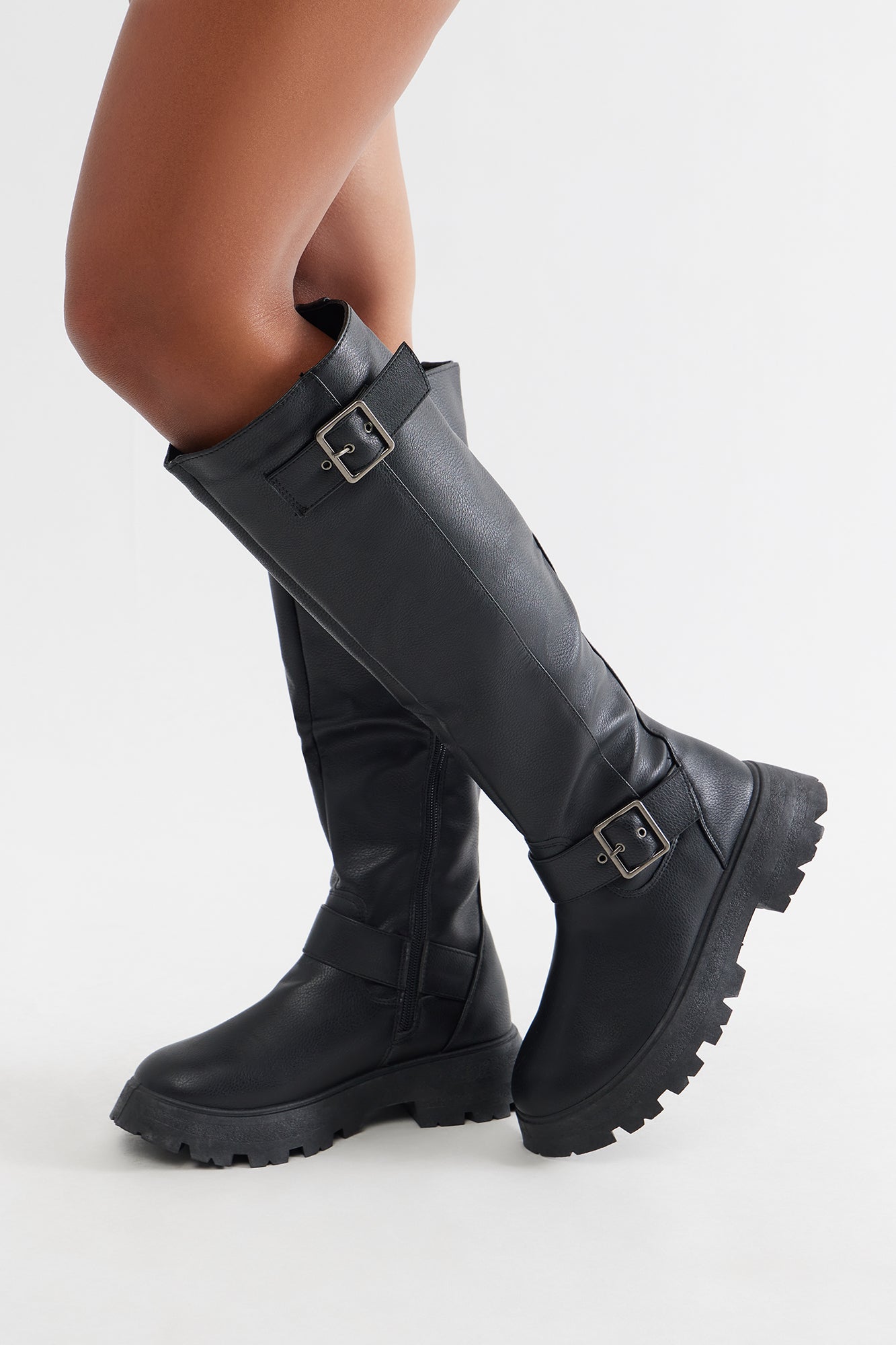 Kyoto Buckle Knee High Boots - Black