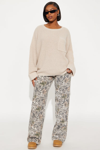 All Wrapped Up Chunky Knit Pullover Sweater - Light Taupe