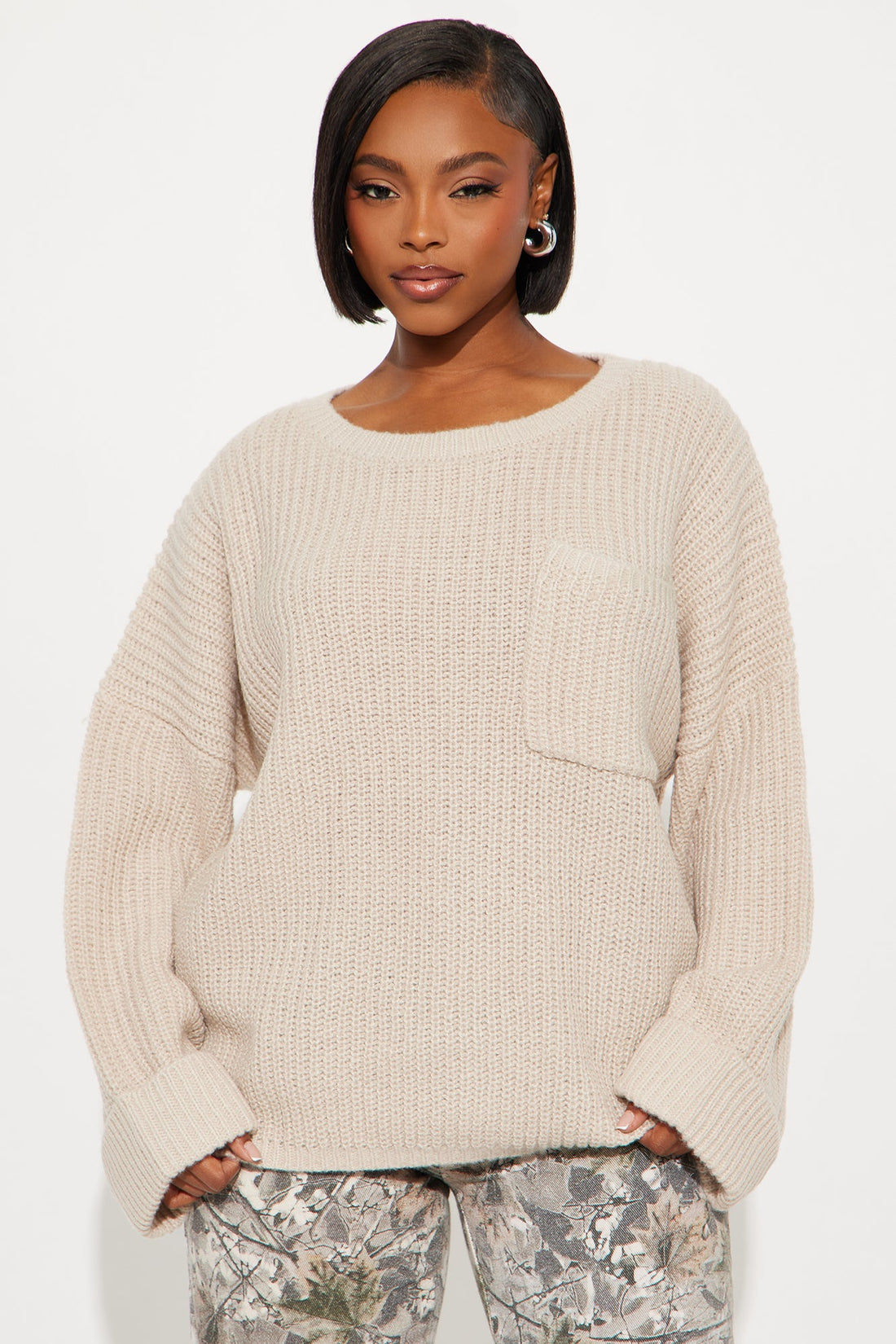 All Wrapped Up Chunky Knit Pullover Sweater - Light Taupe