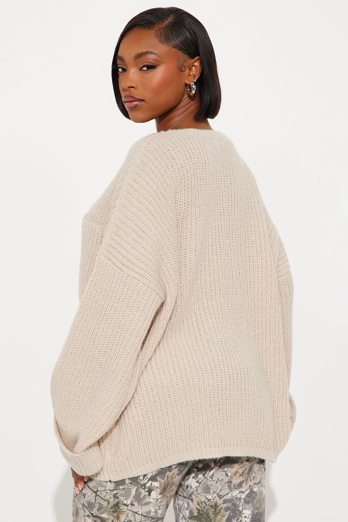 All Wrapped Up Chunky Knit Pullover Sweater - Light Taupe