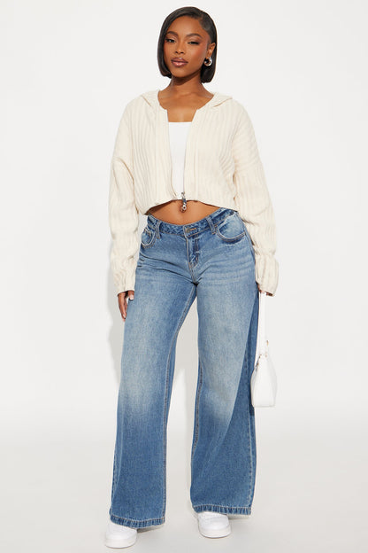 The Comfy Hooded Zip Front Sweater - Cream