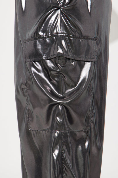 Roxie Metallic Wide Leg Cargo Pants 30″ - Gunmetal