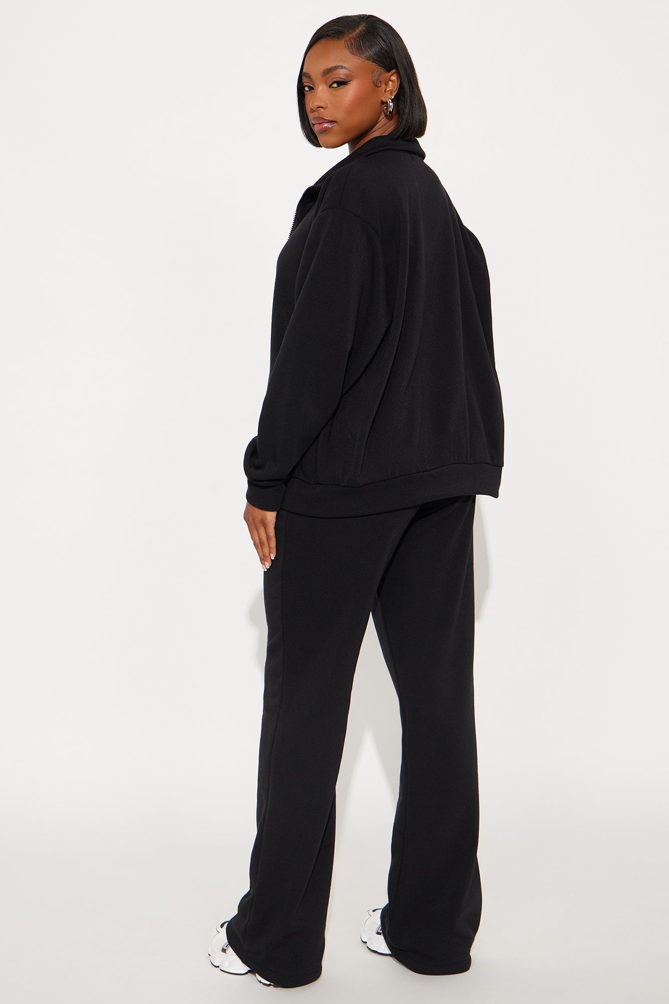 Demi Zip Up Fleece Pant Set - Black