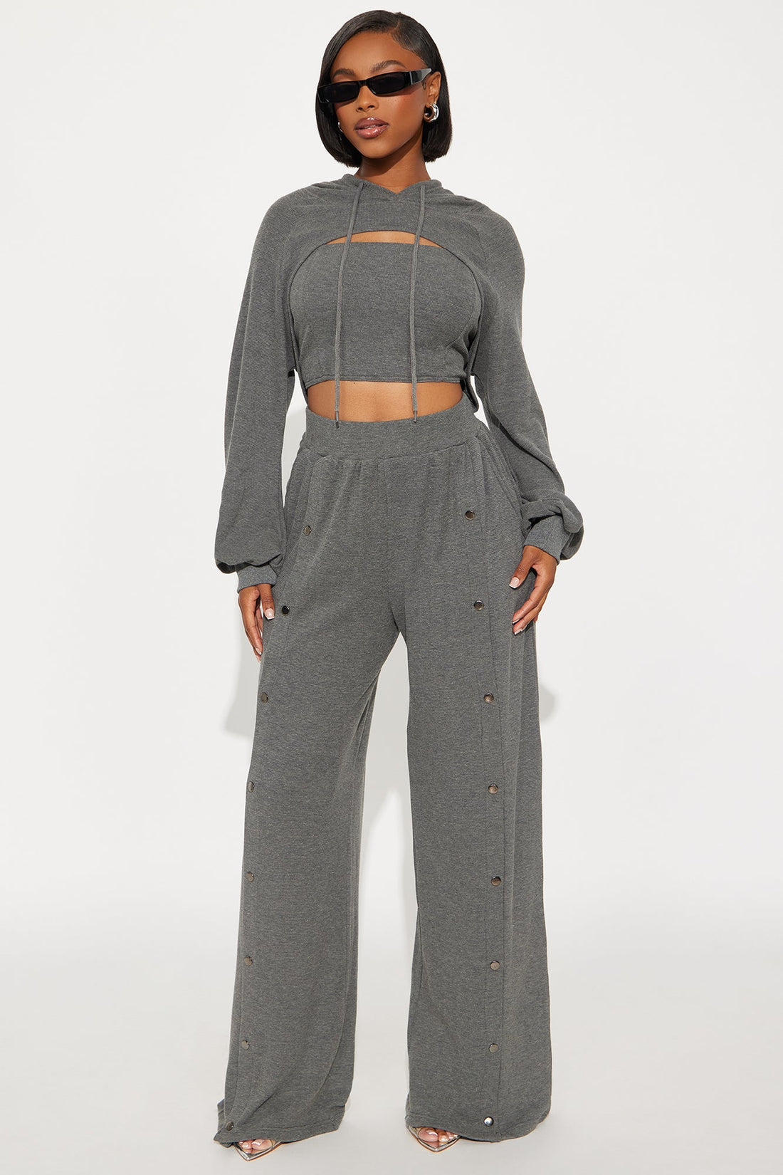 Laia 3 Piece Hooded Pant Set - Charcoal
