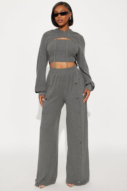 Laia 3 Piece Hooded Pant Set - Charcoal