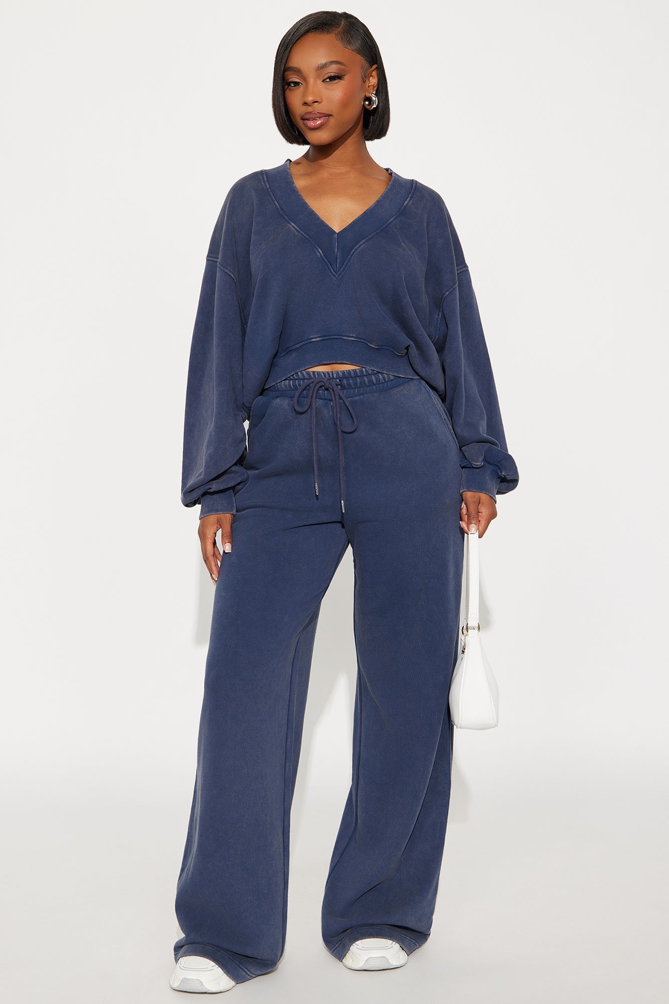 Angelica Washed French Terry Pant Set - Navy