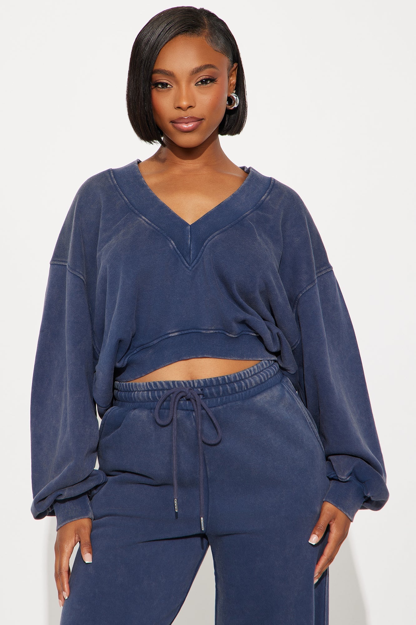 Angelica Washed French Terry Pant Set - Navy