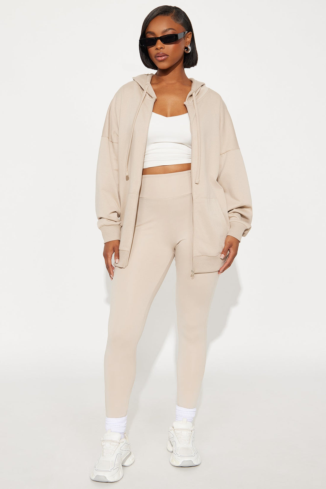 Beckham Zip Up Fleece Pant Set - Stone