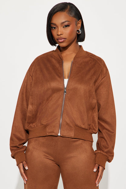 Marley Faux Suede Wide Leg Pant Set - Brown