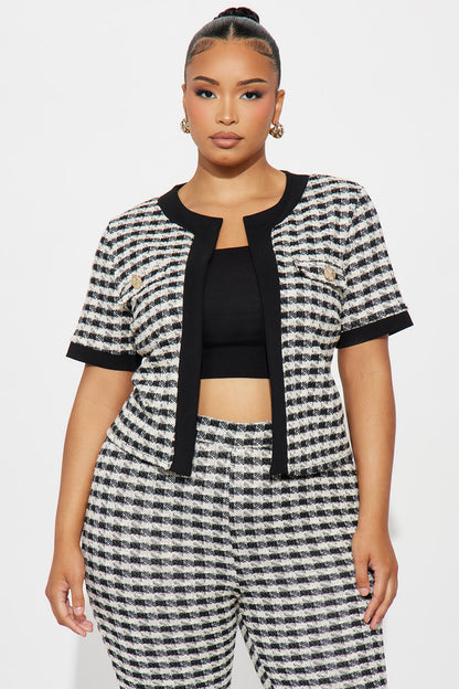Delanie Short Sleeve Knit Tweed Pant Set - Black/White