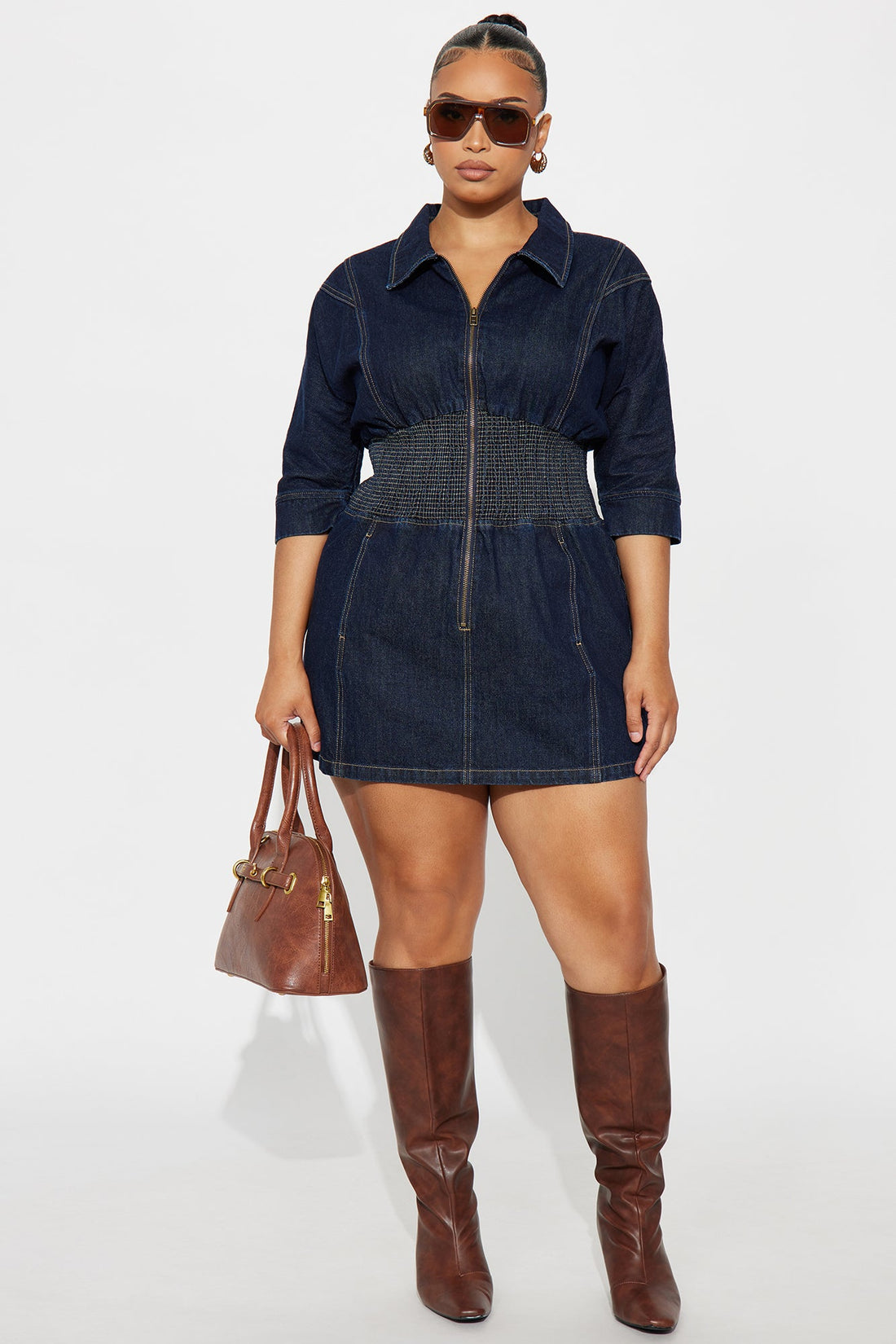 Jolie Collar Denim Mini Dress - Denim