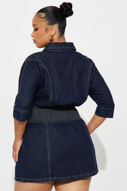 Jolie Collar Denim Mini Dress - Denim