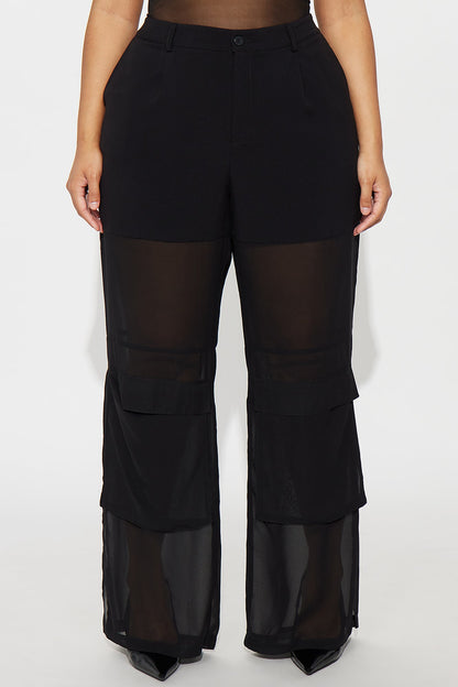 Lourdes Wide Leg Sheer Pant 32″ - Black