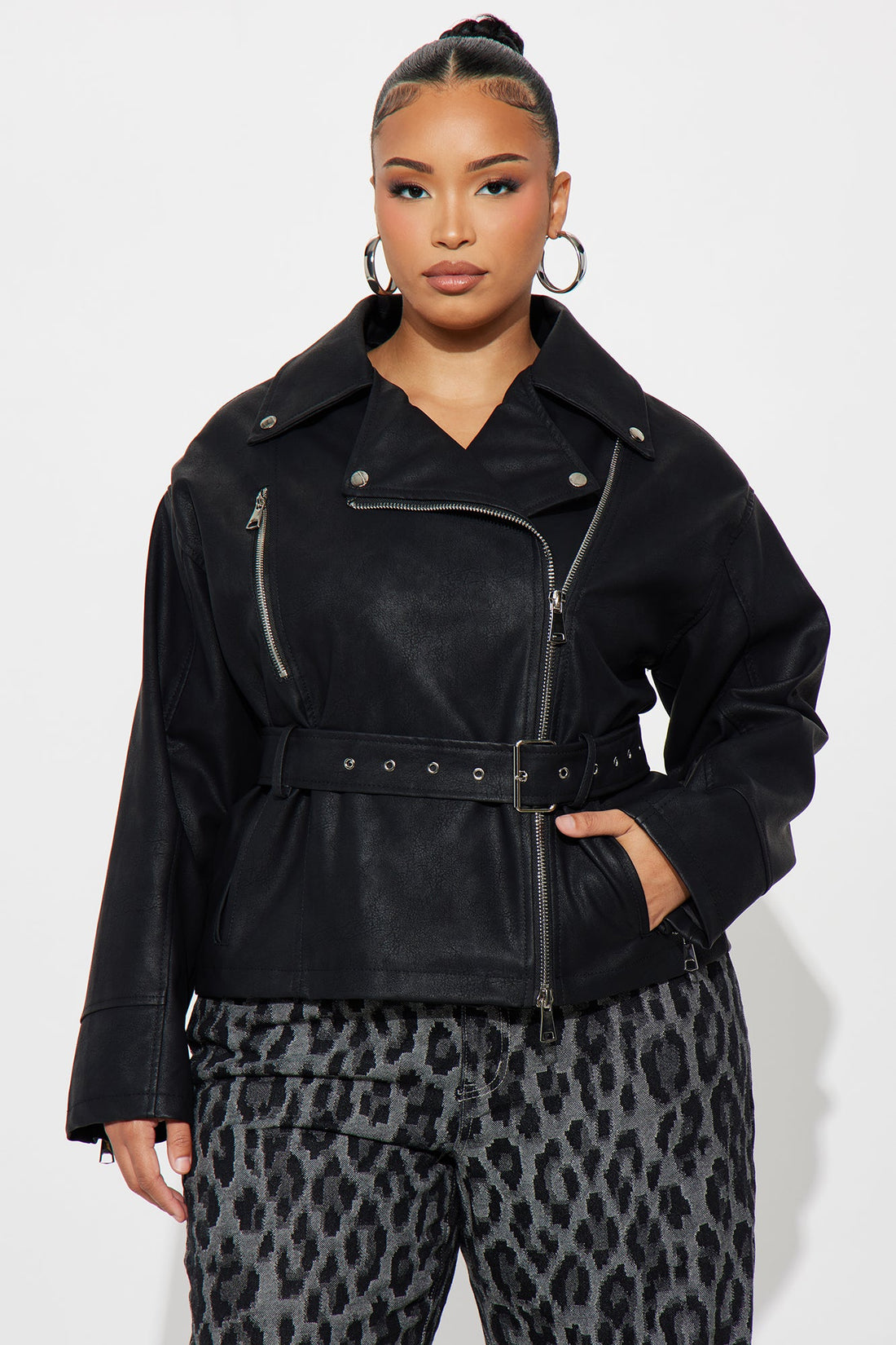 Kenny Washed Faux Leather Moto Jacket - Black