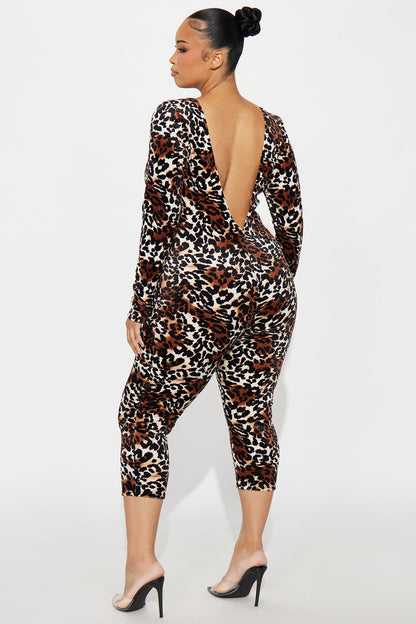 Ariana Velvet Leopard Jumpsuit - Brown/combo