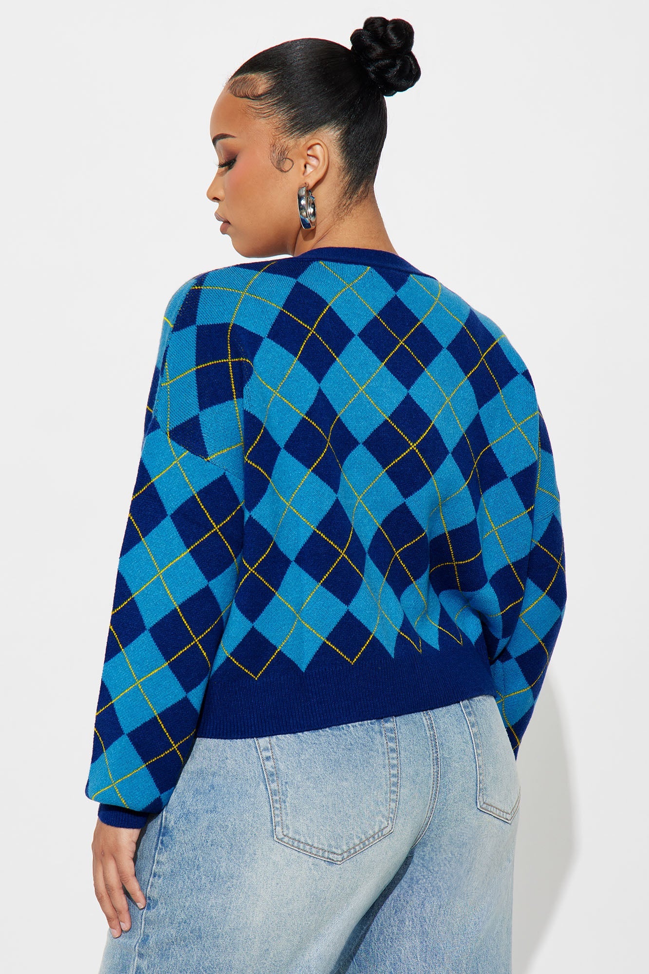 One Step Closer Argyle Cardigan - Blue/combo