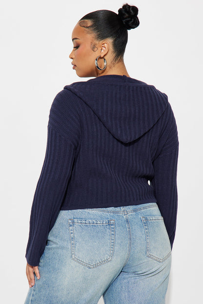 The Comfy Hooded Zip Front Sweater - Navy
