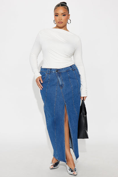 Penny Front Slit Denim Maxi Skirt - Medium Wash