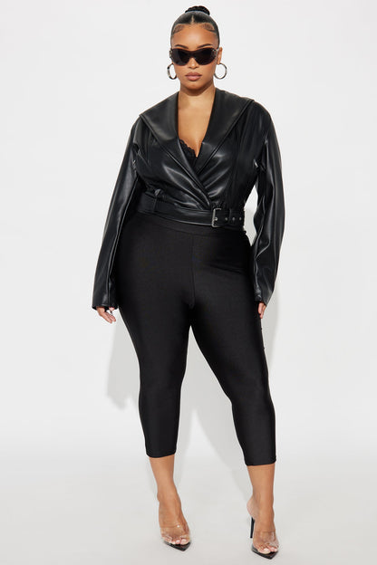 Rebel Hooded Faux Leather Moto Jacket - Black