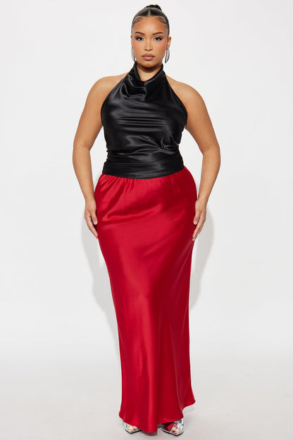 Brunch to GNO Satin Maxi Skirt - Red