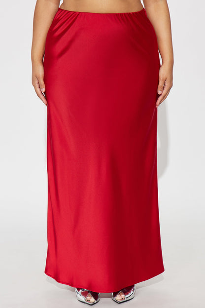 Brunch to GNO Satin Maxi Skirt - Red