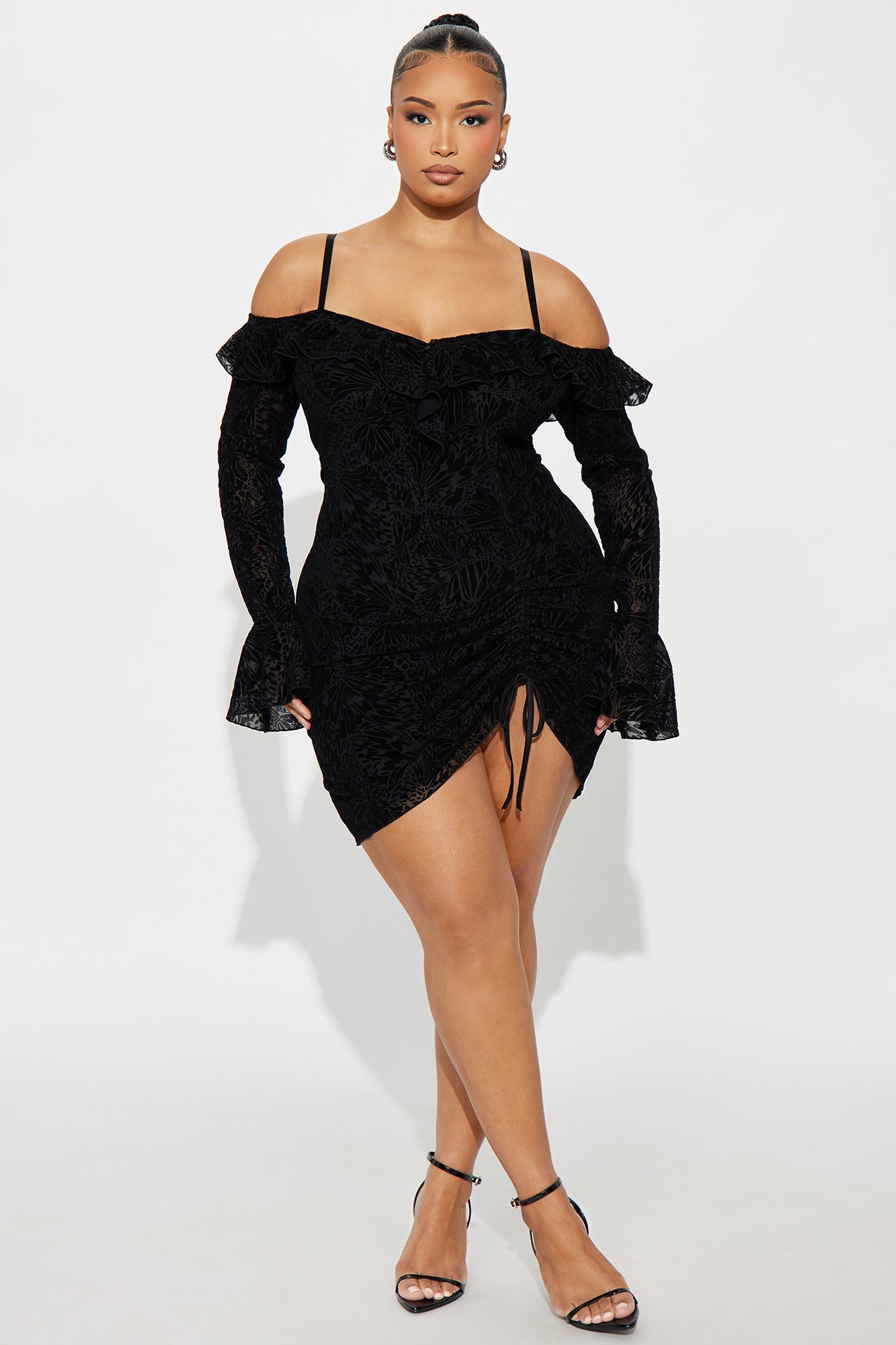 Tall Misty Velvet Mesh Mini Dress - Black