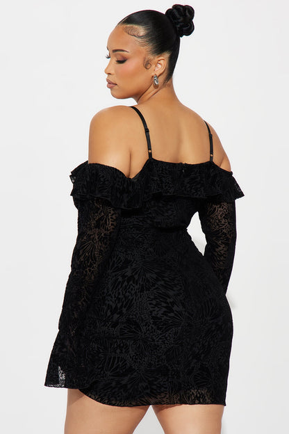 Tall Misty Velvet Mesh Mini Dress - Black