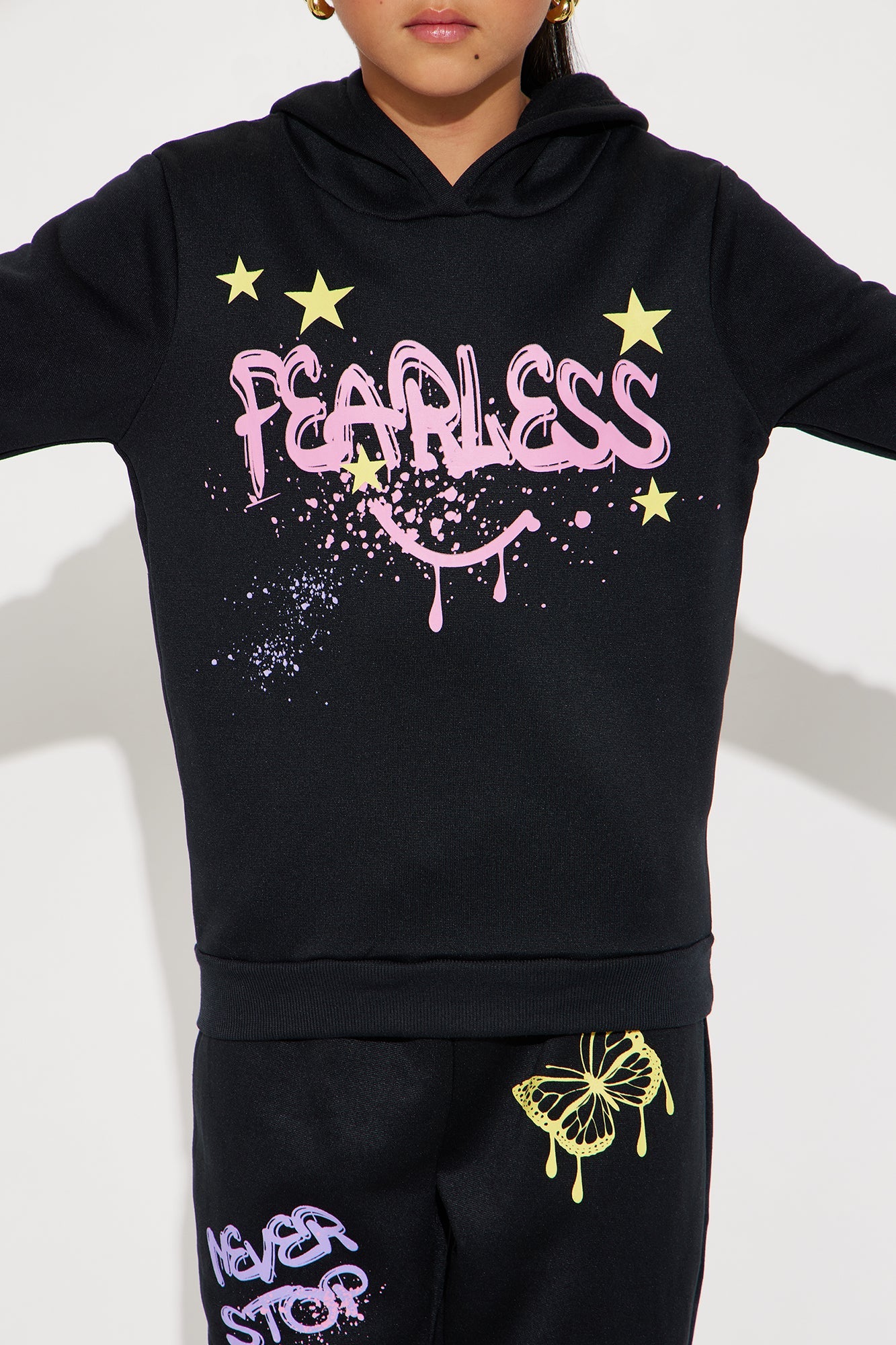 Mini Stay Fearless Graffiti Hoodie And Jogger Pant Set - Black