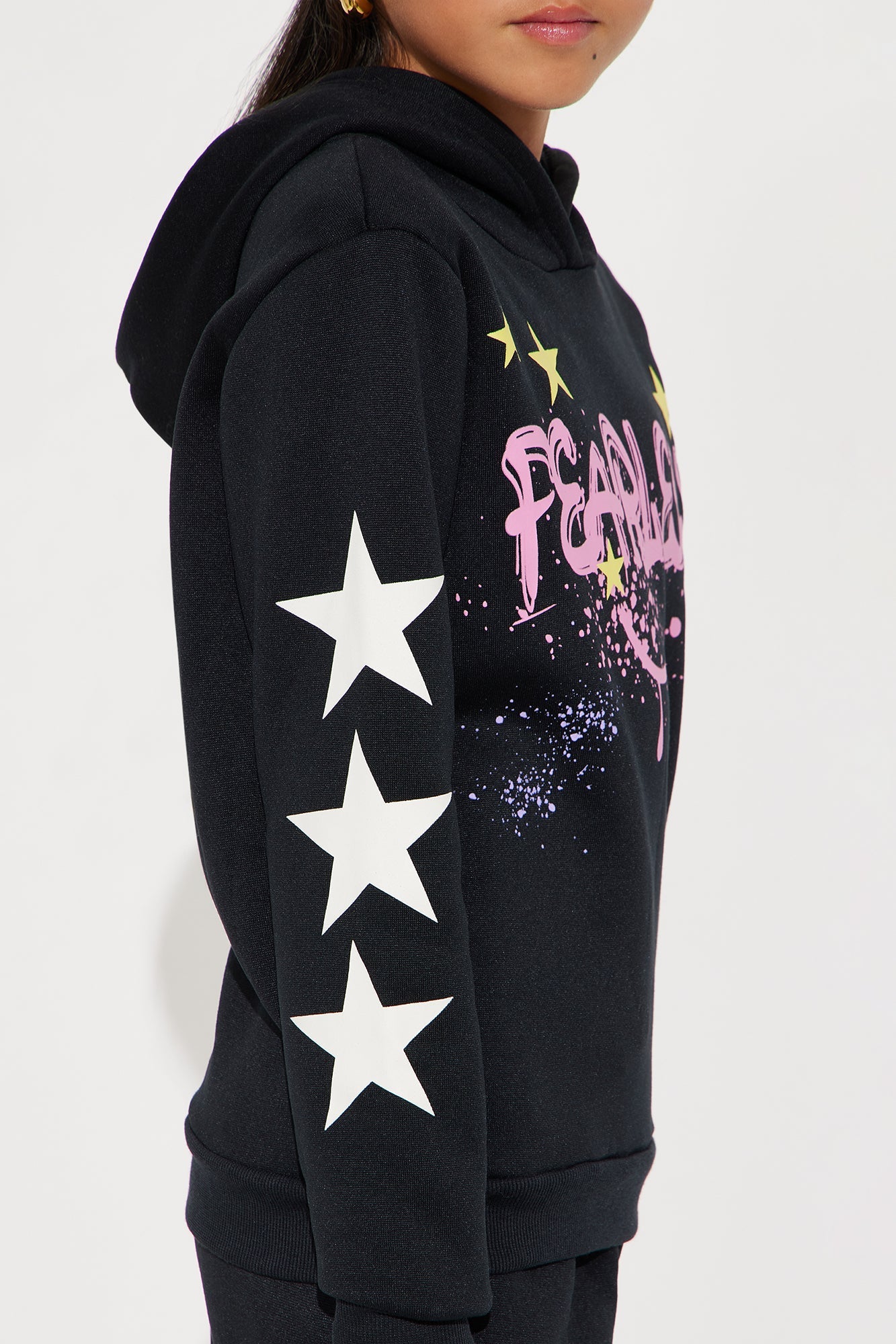 Mini Stay Fearless Graffiti Hoodie And Jogger Pant Set - Black