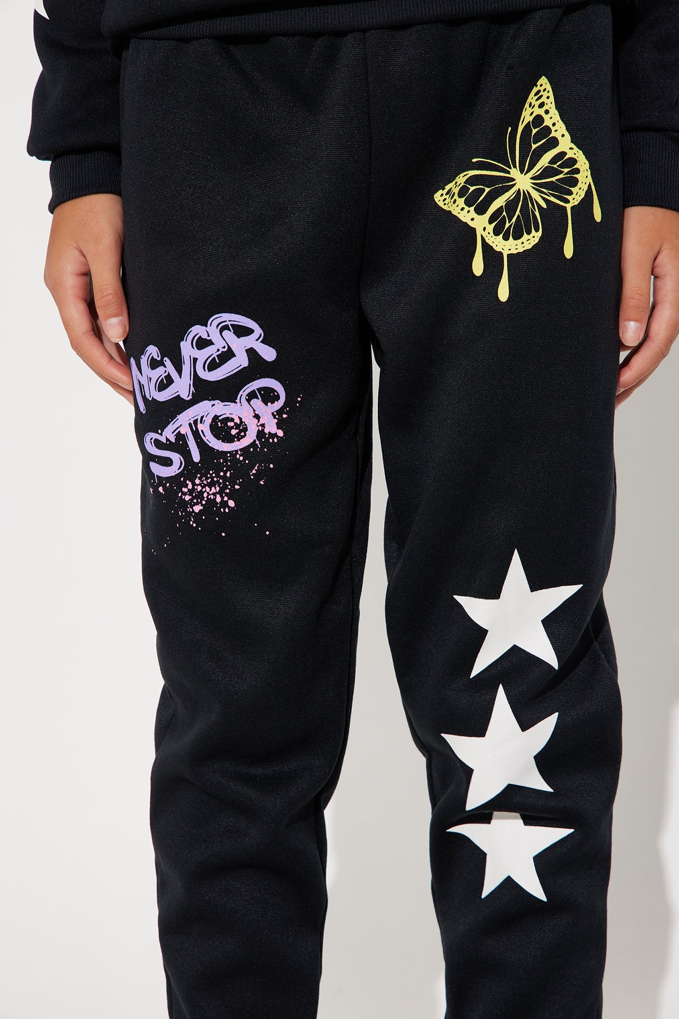Mini Stay Fearless Graffiti Hoodie And Jogger Pant Set - Black