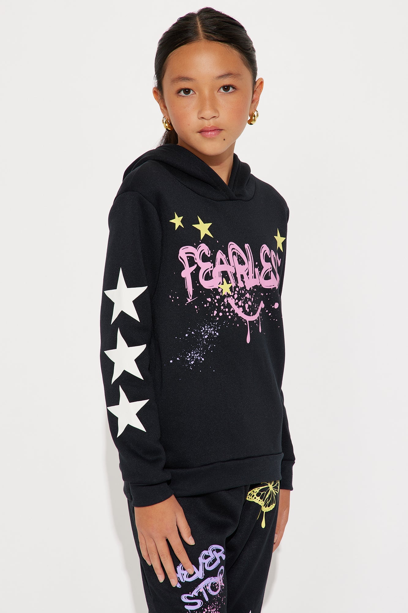 Mini Stay Fearless Graffiti Hoodie And Jogger Pant Set - Black