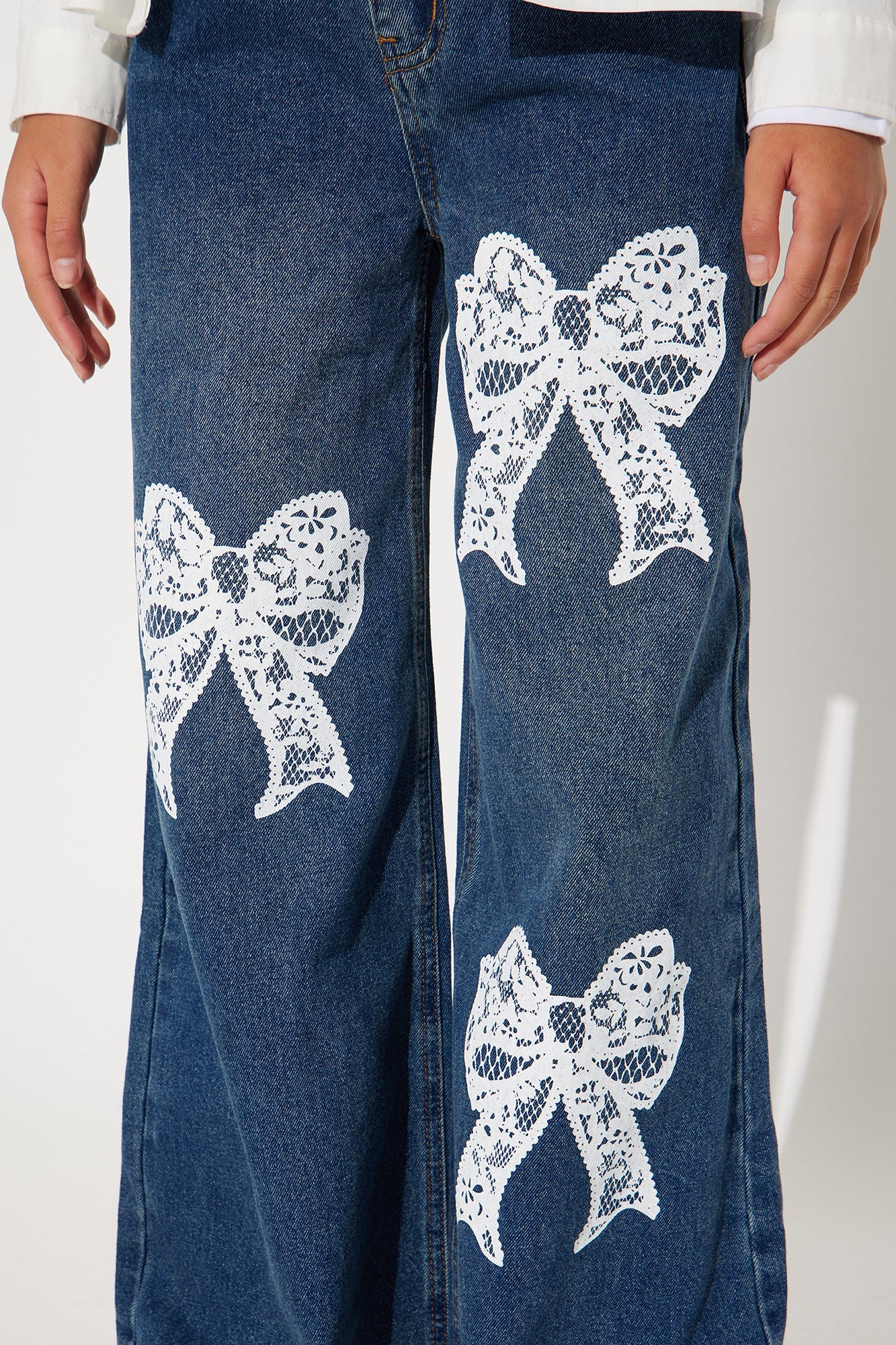 Mini Beautiful Bows Wide Leg Jeans - Dark Wash