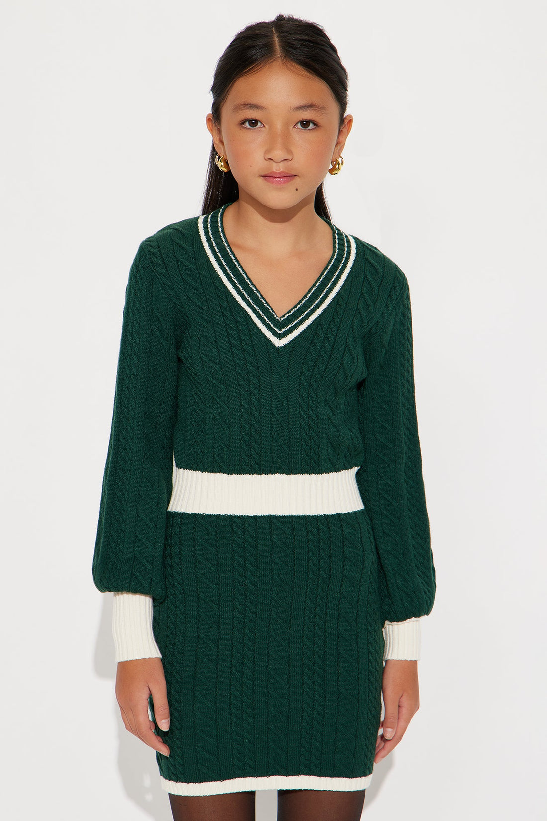 Mini Clean and Cute Cable Knit Mini Dress - Green/combo