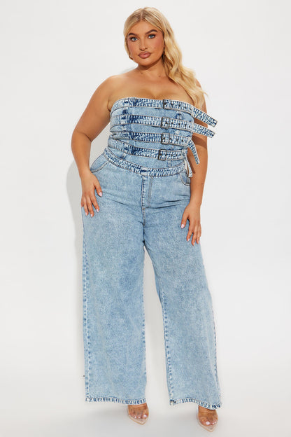 Send Your Location Denim Jumpsuit - Medium Wash