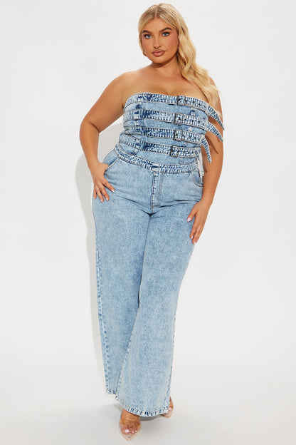 Send Your Location Denim Jumpsuit - Medium Wash
