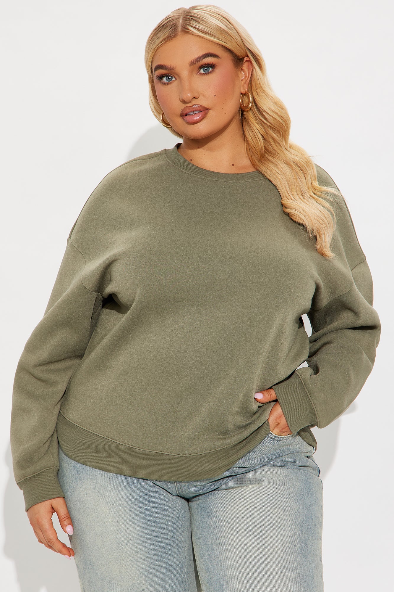 Candice Oversized Crewneck Sweatshirt - Olive