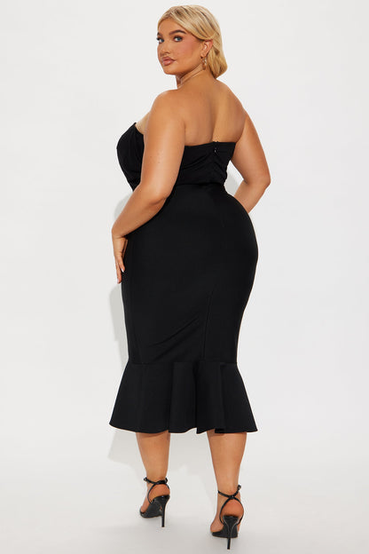 Isadora Off Shoulder Bandage Midi Dress - Black