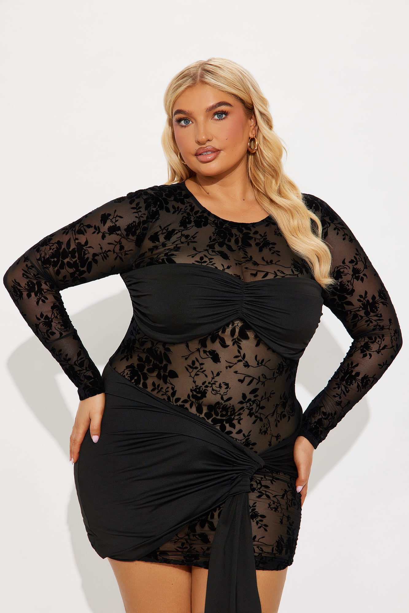Davina Draped Mesh Mini Dress - Black
