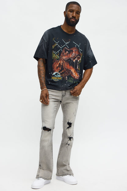 Stacked Skinny Flare Slit Dare Me Distressed Jean - Grey