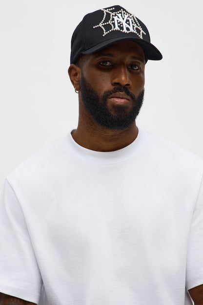 NY Web Structured Twill Embellished Snapback Hat - Black