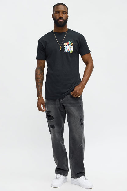 Straight Nocturnal Edge Distressed Jeans - Black Wash