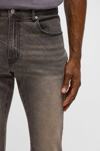 Stacked Skinny Flare Slit Dive Jean - Grey